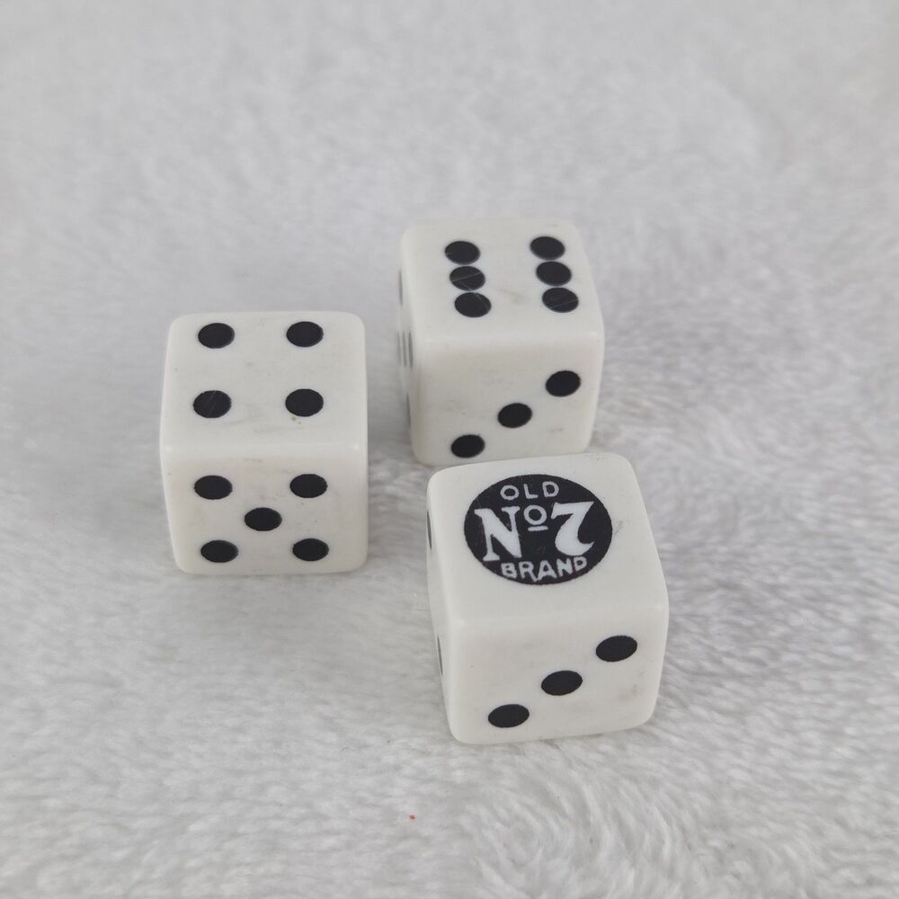 Vintage Jack Daniels Old No 7 Brand Dice Set‎ White Black Logo Whiskey JD Retro
